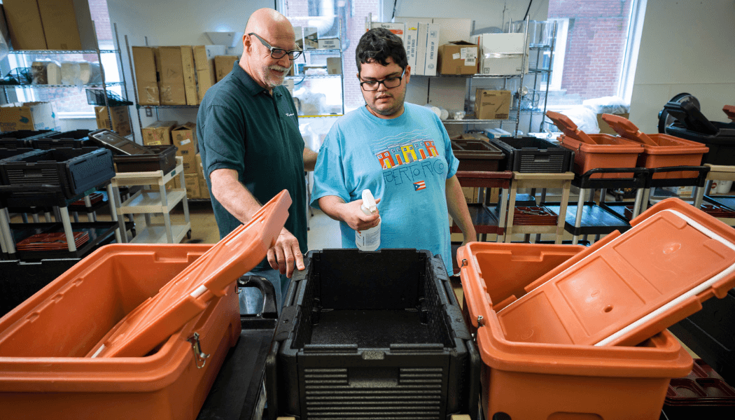 JobSpan - Andrew Sanitizing Lunch Carts with Teacher Bob Russell